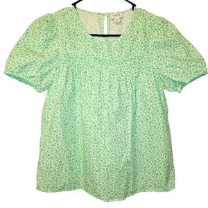 J. Crew Green White Floral Print Size XS 100% Cotton Blouse  Re-imagined